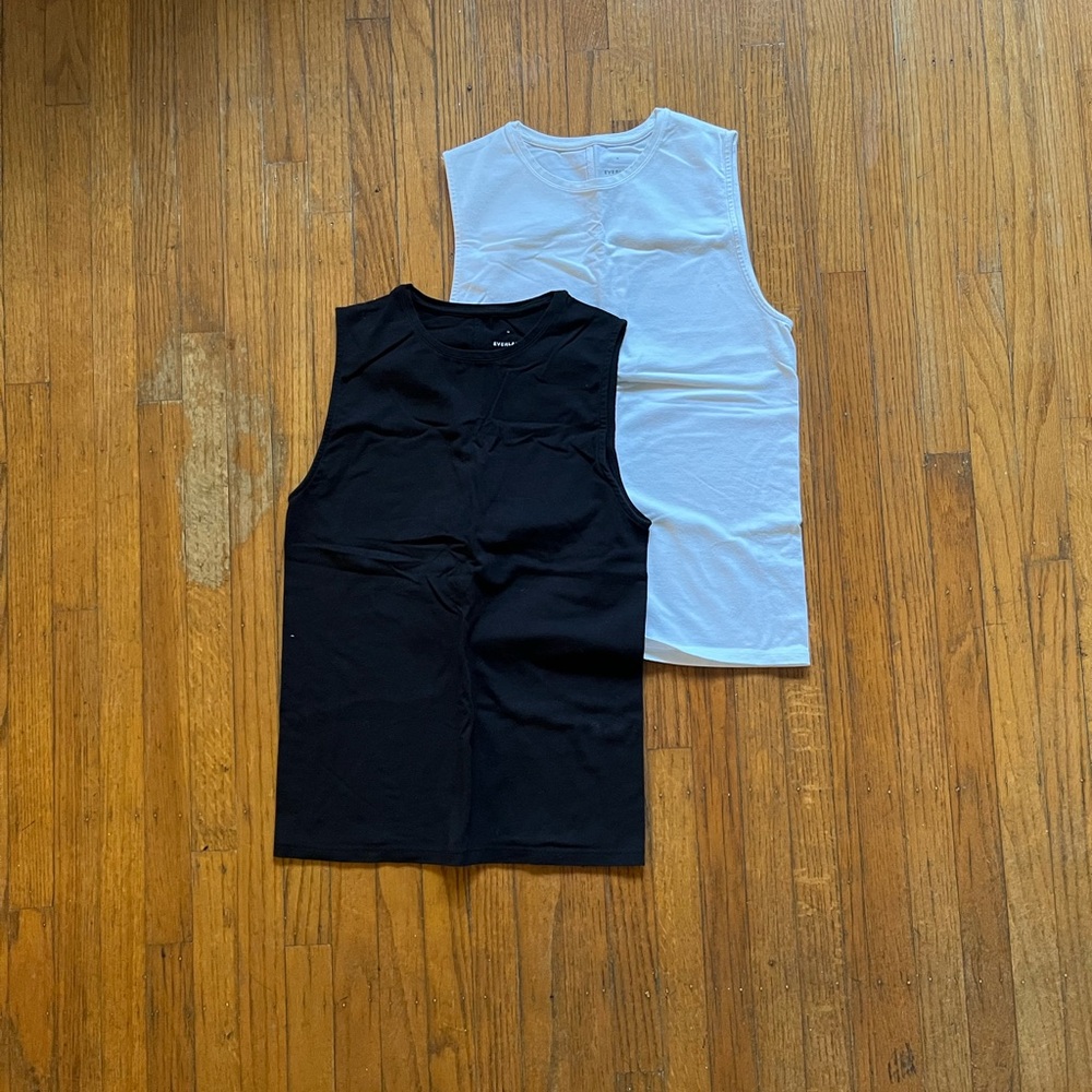 Everlane Womens Black and White Cotton Tank Tops - Set of 2